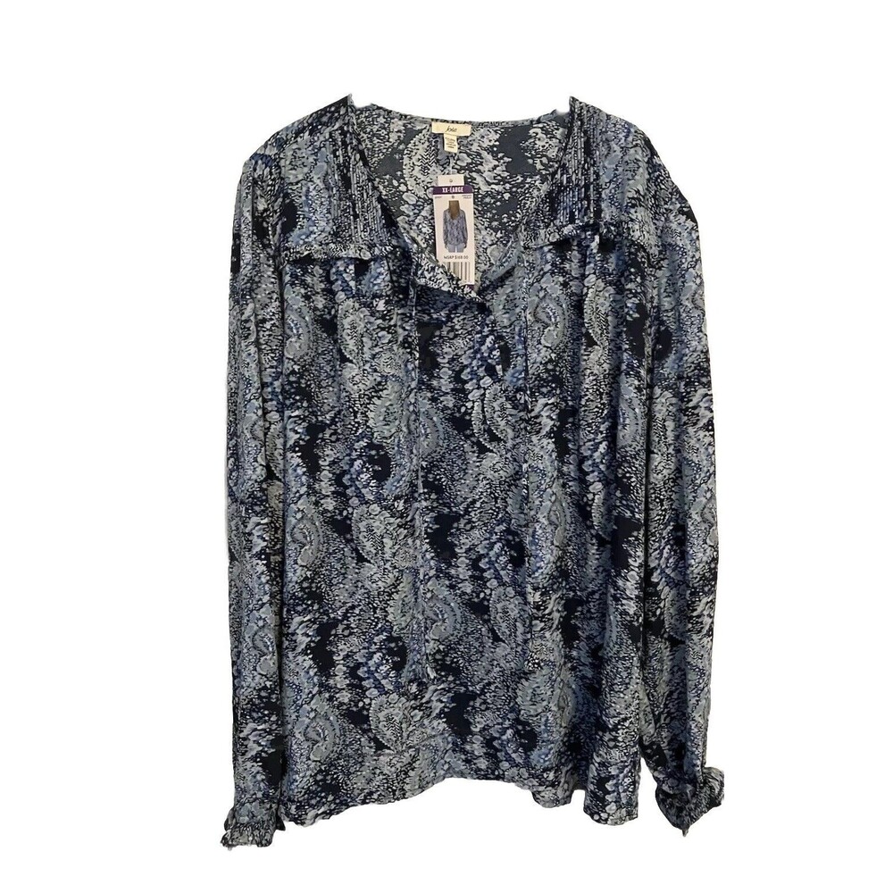 NWT Joie Long Sleeve Blouse Size XXL Women Blue Floral Peasant Top string tie